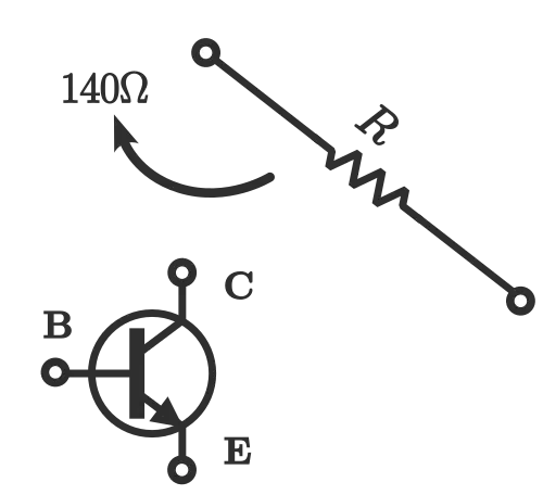 Resistencia de 140 ohms y transistor de unión bipolar (BJT).